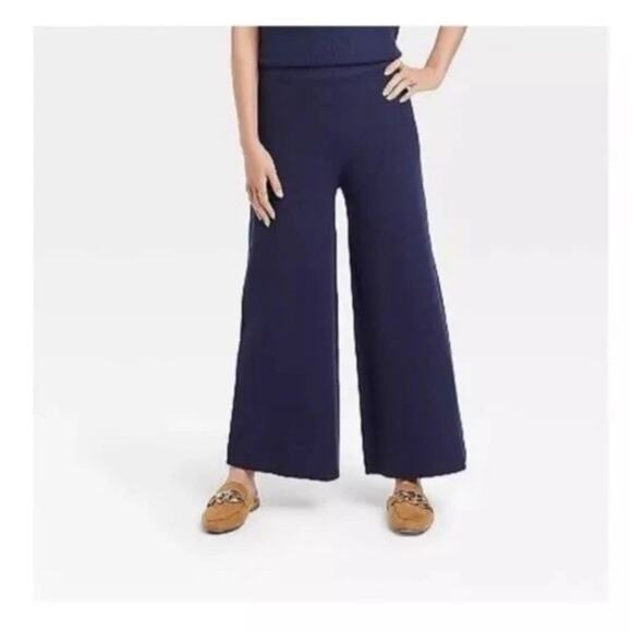 NWT A New Day High-Rise Ribbed Sweater Wide Leg Pants Navy Blue Women XS - Picture 1 of 6
